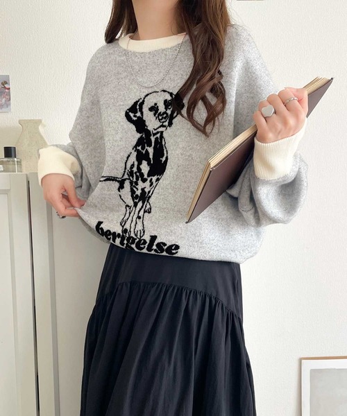 classicalelf(クラシカルエルフ)の「着心地抜群!大人かわいいスタイルに♪ダブルジャガード配色ダルメシアン柄ニット(ニット/セーター・レディース・アイボリー/ライトグレー/ネイビー/モカ/チャコール・X-LARGE/SMALL/MEDIUM/LARGE)」の12枚目の写真