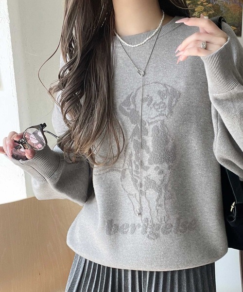 classicalelf(クラシカルエルフ)の「着心地抜群!大人かわいいスタイルに♪ダブルジャガード配色ダルメシアン柄ニット(ニット/セーター・レディース・アイボリー/ライトグレー/ネイビー/モカ/チャコール・X-LARGE/SMALL/MEDIUM/LARGE)」の16枚目の写真