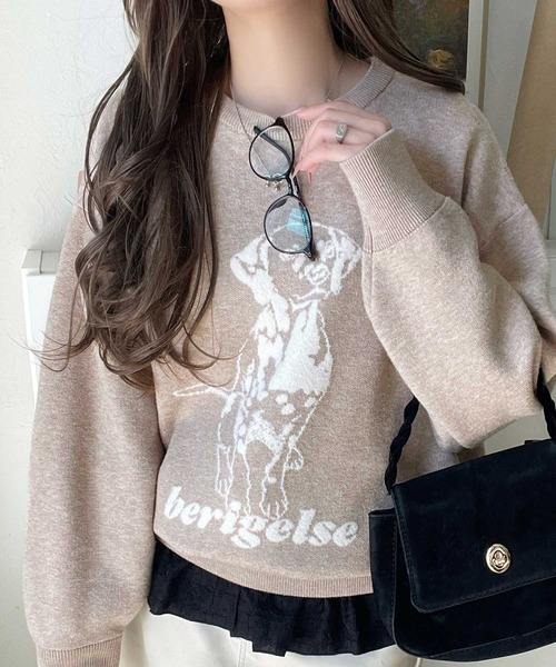 ルシアンペラフィネ　カシミヤ　総柄　バックスカル付ニット　ダブルジャガード　S kkp_lpfskullchnavygreycm