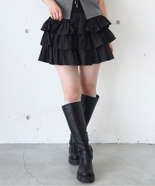 tiptop(ティップトップ)の「3段フリルスカパン(スカート・レディース・チャコールグレー/ブラック/ホワイト系その他・FREE)」の2枚目の写真