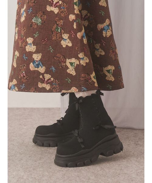 merry jenny（メリージェニー）の「ribbon ribbonニットブーツ（ブーツ・レディース・ブラック/ベージュ・LARGE/MEDIUM）」の2枚目の写真