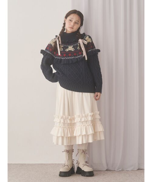 merry jenny（メリージェニー）の「ribbon ribbonニットブーツ（ブーツ・レディース・ブラック/ベージュ・LARGE/MEDIUM）」の5枚目の写真