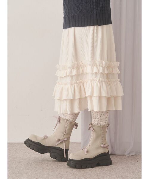 merry jenny（メリージェニー）の「ribbon ribbonニットブーツ（ブーツ・レディース・ブラック/ベージュ・LARGE/MEDIUM）」の6枚目の写真