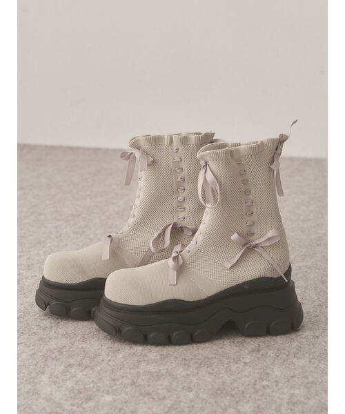 merry jenny（メリージェニー）の「ribbon ribbonニットブーツ（ブーツ・レディース・ブラック/ベージュ・LARGE/MEDIUM）」の8枚目の写真