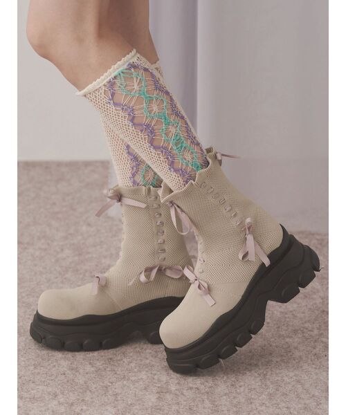 merry jenny（メリージェニー）の「ribbon ribbonニットブーツ（ブーツ・レディース・ブラック/ベージュ・LARGE/MEDIUM）」の10枚目の写真