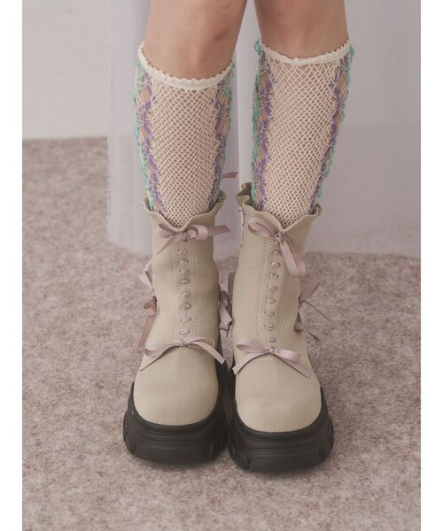 merry jenny（メリージェニー）の「ribbon ribbonニットブーツ（ブーツ・レディース・ブラック/ベージュ・LARGE/MEDIUM）」の11枚目の写真