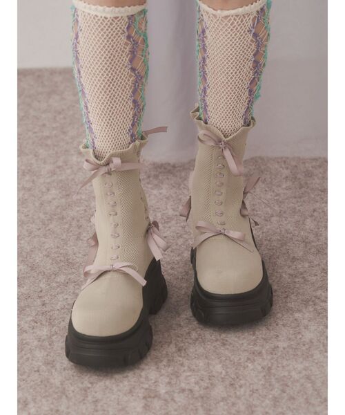 merry jenny（メリージェニー）の「ribbon ribbonニットブーツ（ブーツ・レディース・ブラック/ベージュ・LARGE/MEDIUM）」の12枚目の写真
