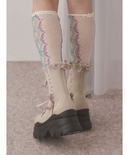 merry jenny（メリージェニー）の「ribbon ribbonニットブーツ（ブーツ・レディース・ブラック/ベージュ・LARGE/MEDIUM）」の13枚目の写真