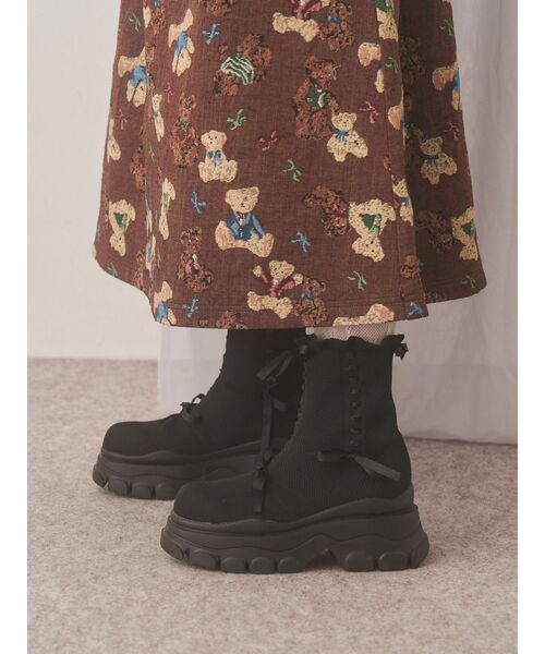 merry jenny（メリージェニー）の「ribbon ribbonニットブーツ（ブーツ・レディース・ブラック/ベージュ・LARGE/MEDIUM）」の15枚目の写真