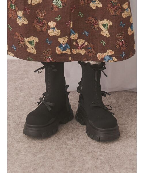 merry jenny（メリージェニー）の「ribbon ribbonニットブーツ（ブーツ・レディース・ブラック/ベージュ・LARGE/MEDIUM）」の16枚目の写真