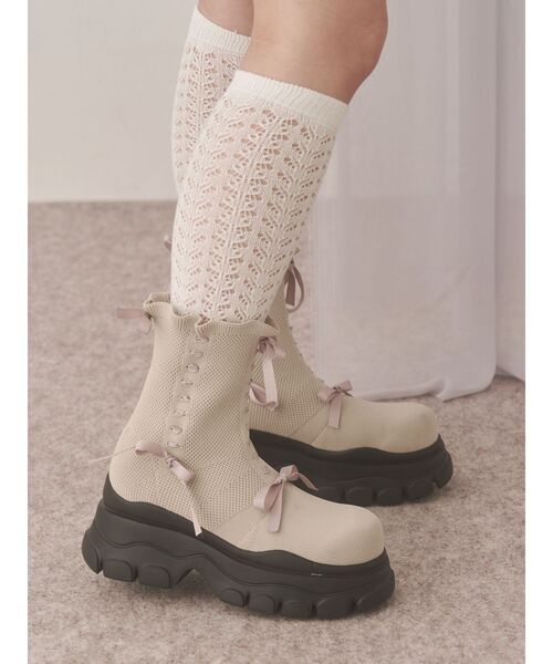merry jenny（メリージェニー）の「ribbon ribbonニットブーツ（ブーツ・レディース・ブラック/ベージュ・LARGE/MEDIUM）」の19枚目の写真