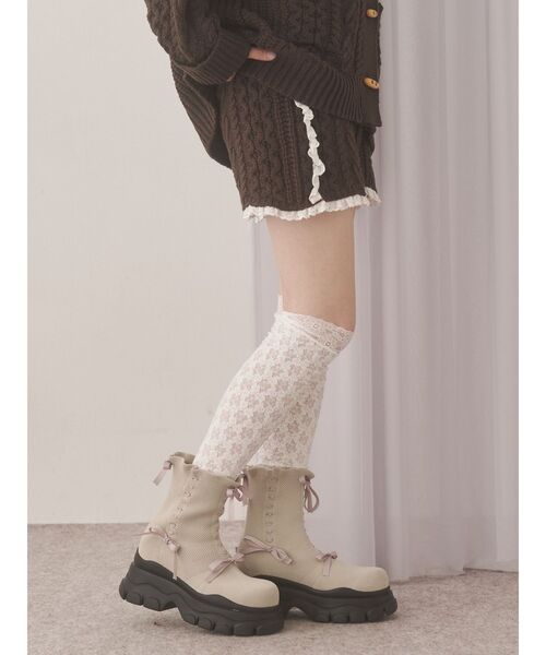 merry jenny（メリージェニー）の「ribbon ribbonニットブーツ（ブーツ・レディース・ブラック/ベージュ・LARGE/MEDIUM）」の20枚目の写真