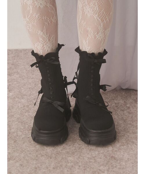 merry jenny（メリージェニー）の「ribbon ribbonニットブーツ（ブーツ・レディース・ブラック/ベージュ・LARGE/MEDIUM）」の22枚目の写真