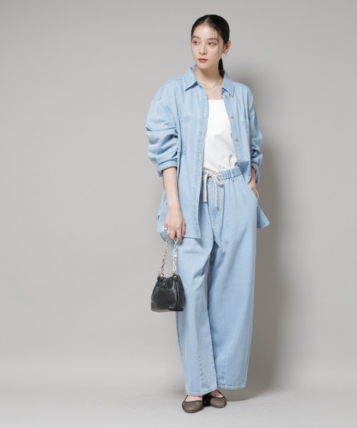 セール】刺繍入りデニムワイドシャツ(セットアップ可)（シャツ