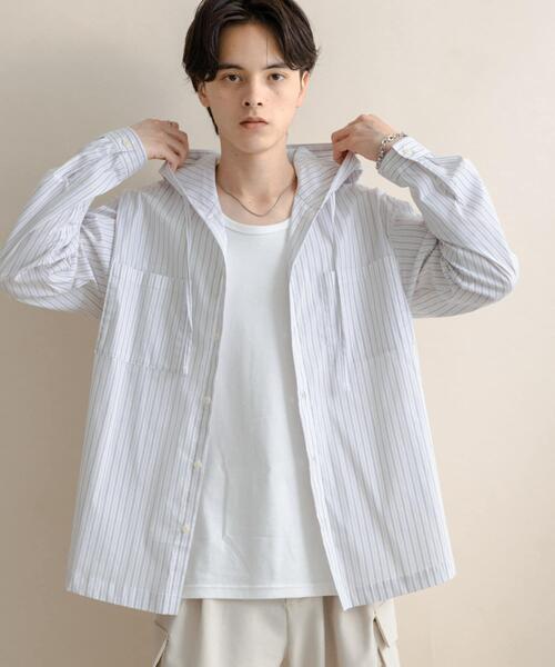 SENSE OF PLACE by URBAN RESEARCH（センスオブプレイスバイアーバンリサーチ）の「ストライプフーディールーズシャツ（シャツ/ブラウス・メンズ・ブルー/ホワイト・MEDIUM/LARGE）」の19枚目の写真