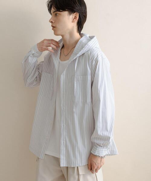 SENSE OF PLACE by URBAN RESEARCH（センスオブプレイスバイアーバンリサーチ）の「ストライプフーディールーズシャツ（シャツ/ブラウス・メンズ・ブルー/ホワイト・MEDIUM/LARGE）」の21枚目の写真