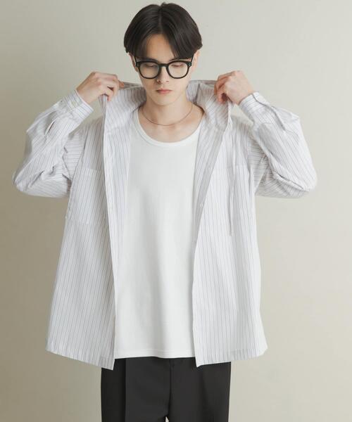 SENSE OF PLACE by URBAN RESEARCH（センスオブプレイスバイアーバンリサーチ）の「ストライプフーディールーズシャツ（シャツ/ブラウス・メンズ・ブルー/ホワイト・MEDIUM/LARGE）」の14枚目の写真