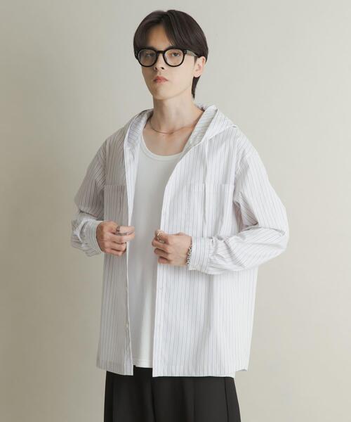 SENSE OF PLACE by URBAN RESEARCH（センスオブプレイスバイアーバンリサーチ）の「ストライプフーディールーズシャツ（シャツ/ブラウス・メンズ・ブルー/ホワイト・MEDIUM/LARGE）」の5枚目の写真