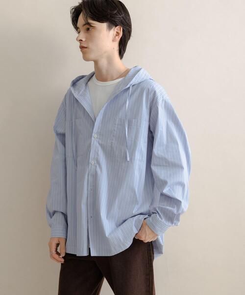 SENSE OF PLACE by URBAN RESEARCH（センスオブプレイスバイアーバンリサーチ）の「ストライプフーディールーズシャツ（シャツ/ブラウス・メンズ・ブルー/ホワイト・MEDIUM/LARGE）」の15枚目の写真