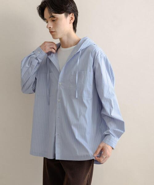 SENSE OF PLACE by URBAN RESEARCH（センスオブプレイスバイアーバンリサーチ）の「ストライプフーディールーズシャツ（シャツ/ブラウス・メンズ・ブルー/ホワイト・MEDIUM/LARGE）」の6枚目の写真