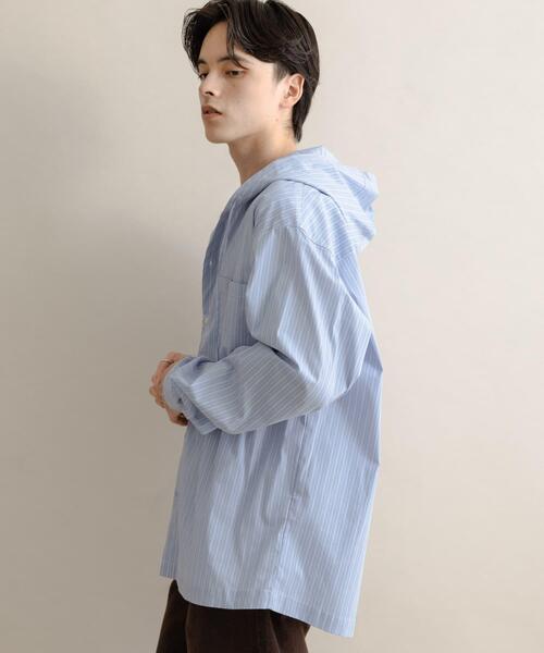 SENSE OF PLACE by URBAN RESEARCH（センスオブプレイスバイアーバンリサーチ）の「ストライプフーディールーズシャツ（シャツ/ブラウス・メンズ・ブルー/ホワイト・MEDIUM/LARGE）」の9枚目の写真