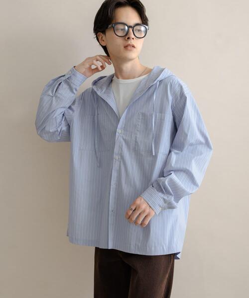 SENSE OF PLACE by URBAN RESEARCH（センスオブプレイスバイアーバンリサーチ）の「ストライプフーディールーズシャツ（シャツ/ブラウス・メンズ・ブルー/ホワイト・MEDIUM/LARGE）」の13枚目の写真