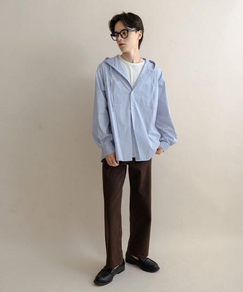 SENSE OF PLACE by URBAN RESEARCH（センスオブプレイスバイアーバンリサーチ）の「ストライプフーディールーズシャツ（シャツ/ブラウス・メンズ・ブルー/ホワイト・MEDIUM/LARGE）」の17枚目の写真