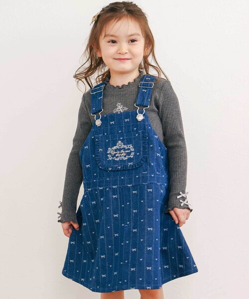 SLAP SLIP（スラップスリップ）の「デニムツイル総柄ジャンパースカート(80~130cm)（ジャンパースカート・キッズ・ホワイト系その他2/ブルー系その他2・110cm/130cm/100cm/80ｃｍ/90cm/120cm）」の2枚目の写真