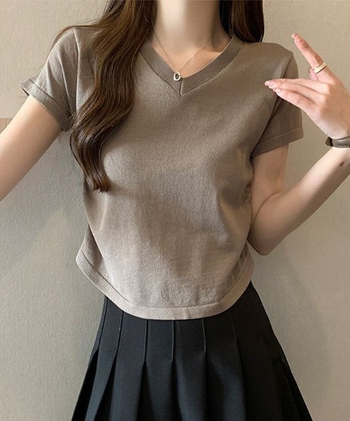 STYLEBLOCK（スタイルブロック）の「Vネックトップス（Tシャツ/カットソー・レディース・カーキ/グレー/ピンク/ホワイト/ベージュ系その他/ブラック/グリーン・FREE）」の5枚目の写真