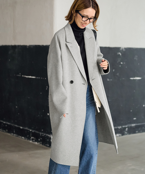 FRAMEWORK グレー ダブルブレスト ロングコート FRAMeWORK】 ダブルブレストコート ブラウンD 36 新品未使用タグ付