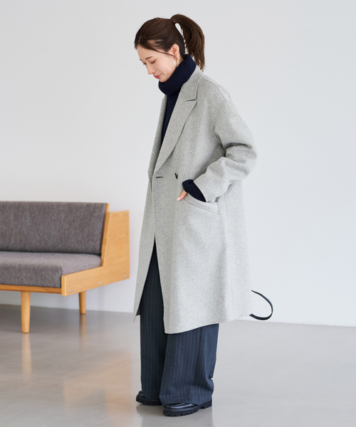 【Special】40sウールダブルブレストチェスターコート　USA製。 FRAY I.D ウールリバーダブルブレストチェスターコート BLK