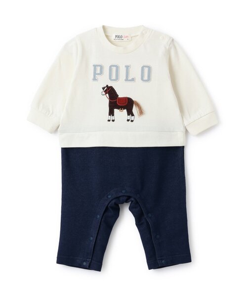 petit main(プティマイン)の「【POLO BCS】アップリケ長袖カバーオール(ロンパース・キッズ・オフホワイト/トップグレー・70cm/80cm)」の1枚目の写真