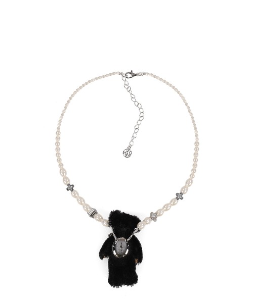 YVMIN(イヴミン)の「LACE-EDGED WATCH DIAL INLAID GEMSTONE BEAR NECKLACE(ネックレス・レディース・ブラック・OS)」の2枚目の写真