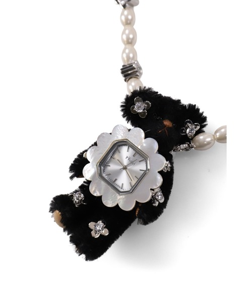 YVMIN(イヴミン)の「LACE-EDGED WATCH DIAL INLAID GEMSTONE BEAR NECKLACE(ネックレス・レディース・ブラック・OS)」の3枚目の写真