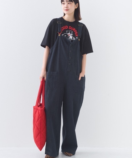 OMNES(オムネス)の「ワッシャーダンプ&デニムサロペット(サロペット/オーバーオール・レディース・ネイビー/ベージュ/ブラック/カーキ・FREE)」の1枚目の写真