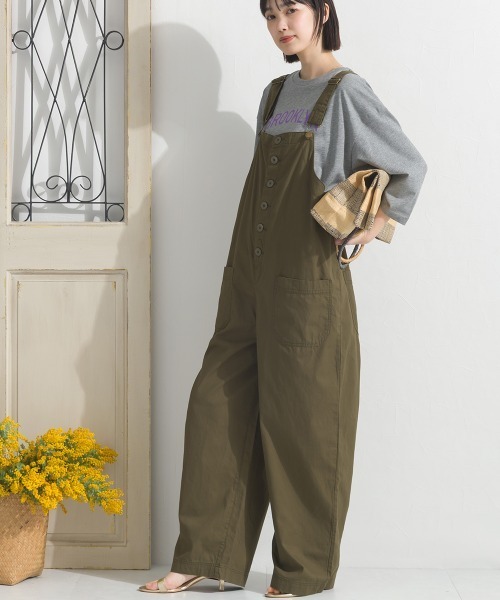 OMNES(オムネス)の「ワッシャーダンプ&デニムサロペット(サロペット/オーバーオール・レディース・ネイビー/ベージュ/ブラック/カーキ・FREE)」の4枚目の写真