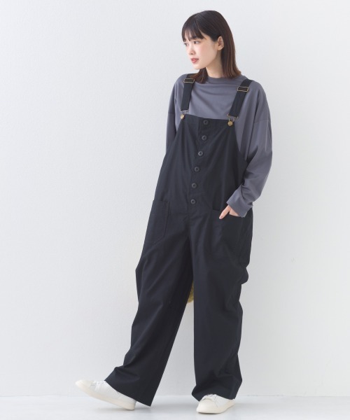OMNES(オムネス)の「ワッシャーダンプ&デニムサロペット(サロペット/オーバーオール・レディース・ネイビー/ベージュ/ブラック/カーキ・FREE)」の5枚目の写真
