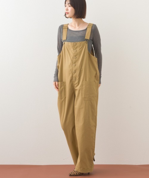 OMNES(オムネス)の「ワッシャーダンプ&デニムサロペット(サロペット/オーバーオール・レディース・ネイビー/ベージュ/ブラック/カーキ・FREE)」の7枚目の写真