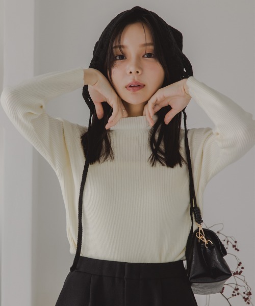 Petitjo（プッチージョ）の「小さいサイズ　ボトルネックニット　低身長さん・小柄女性（ニット/セーター・レディース・杢グレー/ブラック/ホワイト/グリーン/ブラウン/ダークブラウン・PSS/PS/PM/PL）」の7枚目の写真