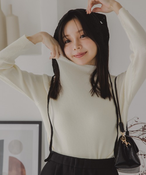 Petitjo（プッチージョ）の「小さいサイズ　ボトルネックニット　低身長さん・小柄女性（ニット/セーター・レディース・杢グレー/ブラック/ホワイト/グリーン/ブラウン/ダークブラウン・PSS/PS/PM/PL）」の13枚目の写真