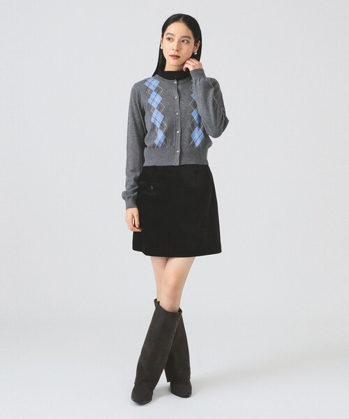 アーガイル クルーネック カーディガン [手洗い可]（カーディガン