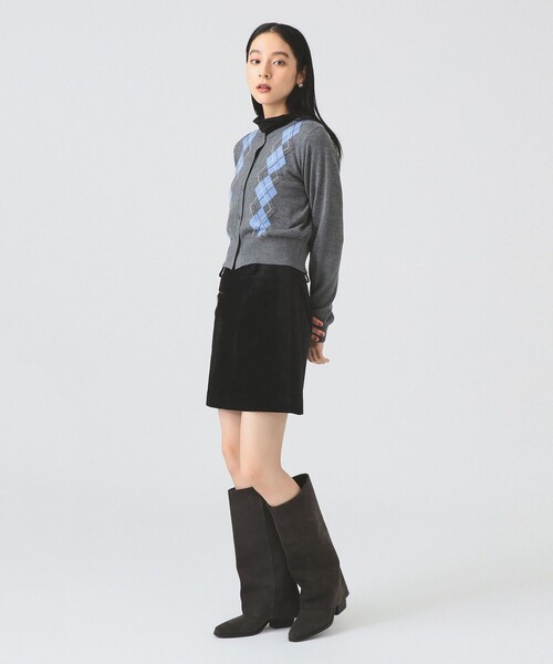 Ray BEAMS（レイビームス）の「アーガイル クルーネック カーディガン [手洗い可]（カーディガン/ボレロ・レディース・シルバー/レッド・ONE SIZE）」の4枚目の写真