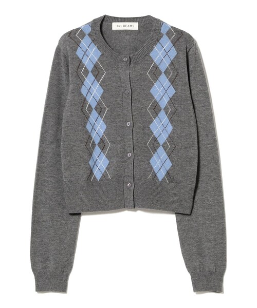 Ray BEAMS（レイビームス）の「アーガイル クルーネック カーディガン [手洗い可]（カーディガン/ボレロ・レディース・シルバー/レッド・ONE SIZE）」の11枚目の写真