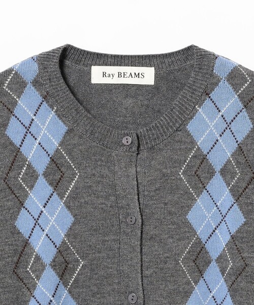 Ray BEAMS（レイビームス）の「アーガイル クルーネック カーディガン [手洗い可]（カーディガン/ボレロ・レディース・シルバー/レッド・ONE SIZE）」の12枚目の写真