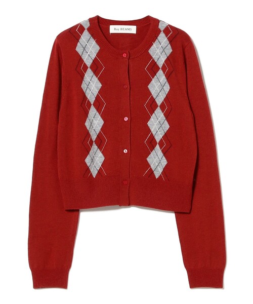 Ray BEAMS（レイビームス）の「アーガイル クルーネック カーディガン [手洗い可]（カーディガン/ボレロ・レディース・シルバー/レッド・ONE SIZE）」の16枚目の写真
