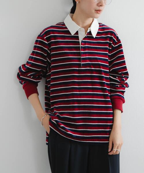 セール】『UR TECH』ベロアボーダーラガーシャツ（Tシャツ/カットソー