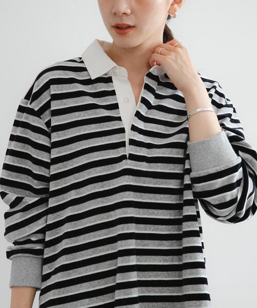 セール】『UR TECH』ベロアボーダーラガーシャツ（Tシャツ/カットソー