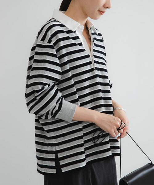 セール】『UR TECH』ベロアボーダーラガーシャツ（Tシャツ/カットソー