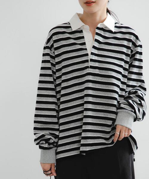 URBAN RESEARCH（アーバンリサーチ）の「『UR TECH』ベロアボーダーラガーシャツ（Tシャツ/カットソー・レディース・レッド系その他/グレー系その他・FREE）」の3枚目の写真