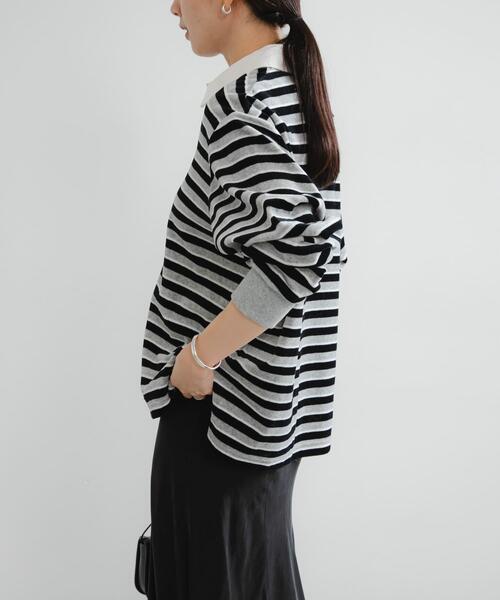 URBAN RESEARCH（アーバンリサーチ）の「『UR TECH』ベロアボーダーラガーシャツ（Tシャツ/カットソー・レディース・レッド系その他/グレー系その他・FREE）」の4枚目の写真